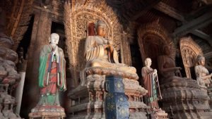 Estatuas de Buda en el Salón Da Xiong Bao del Templo Shanhua